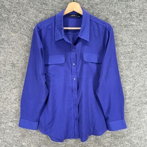 Apt. 9 Shirt Women XL Blue Button Up Collared Long Sleeve Pockets Casual Solid